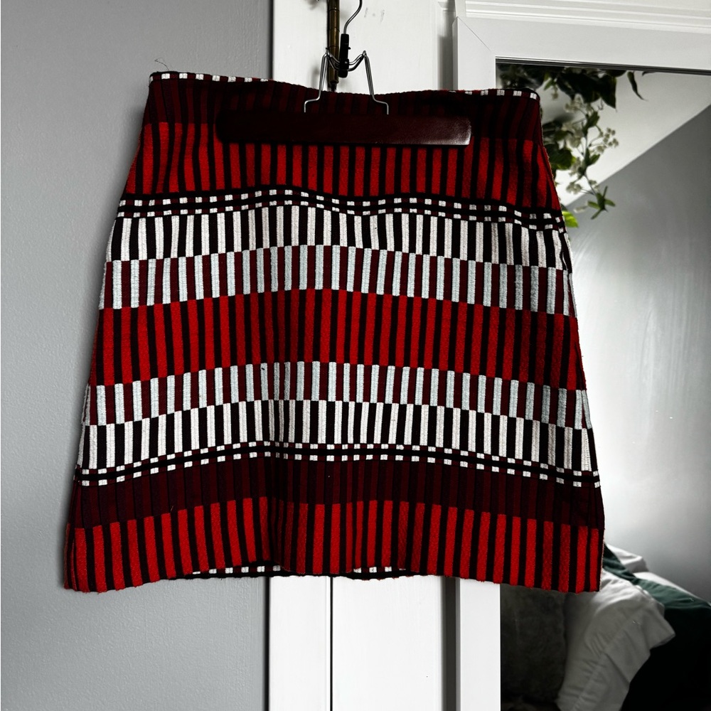 Ann Taylor Maroon, Orange, Light Blue and White Striped Mini Skirt